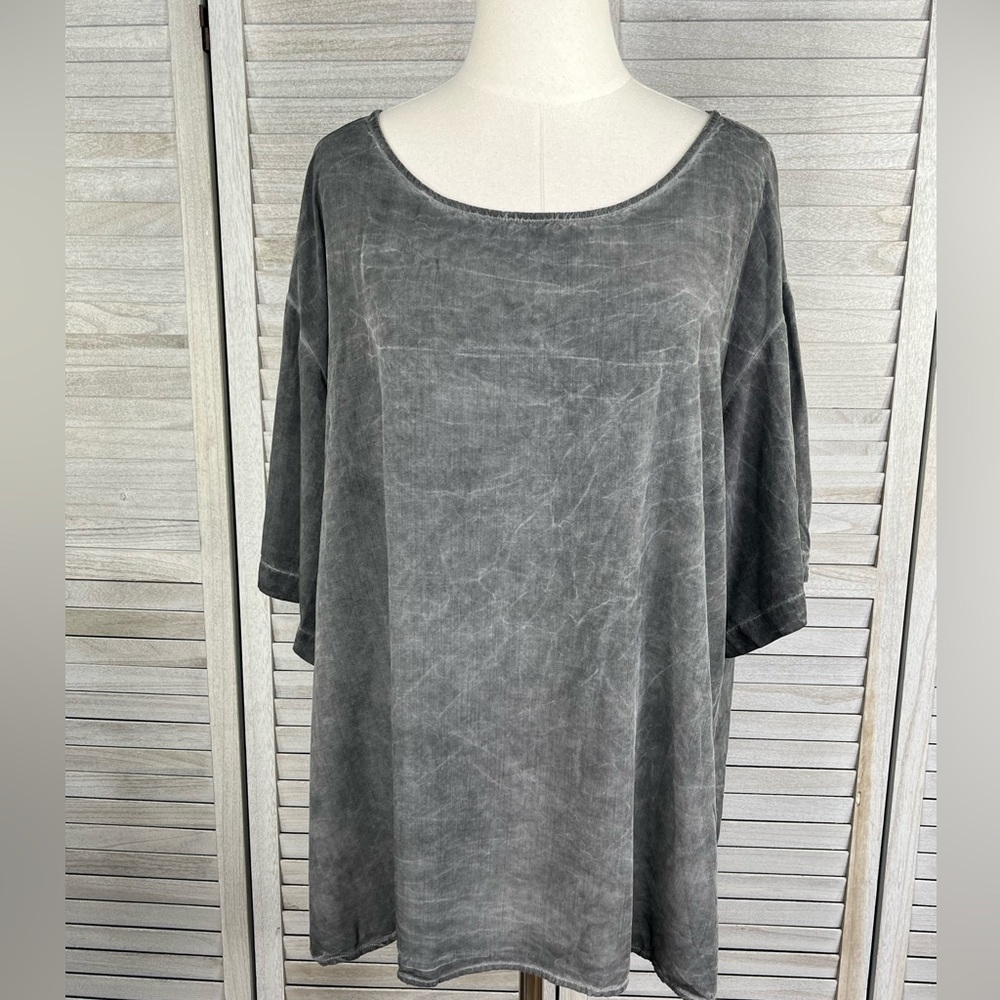 Dark Gray Acid Wash Short Sleeve Tee-XXL